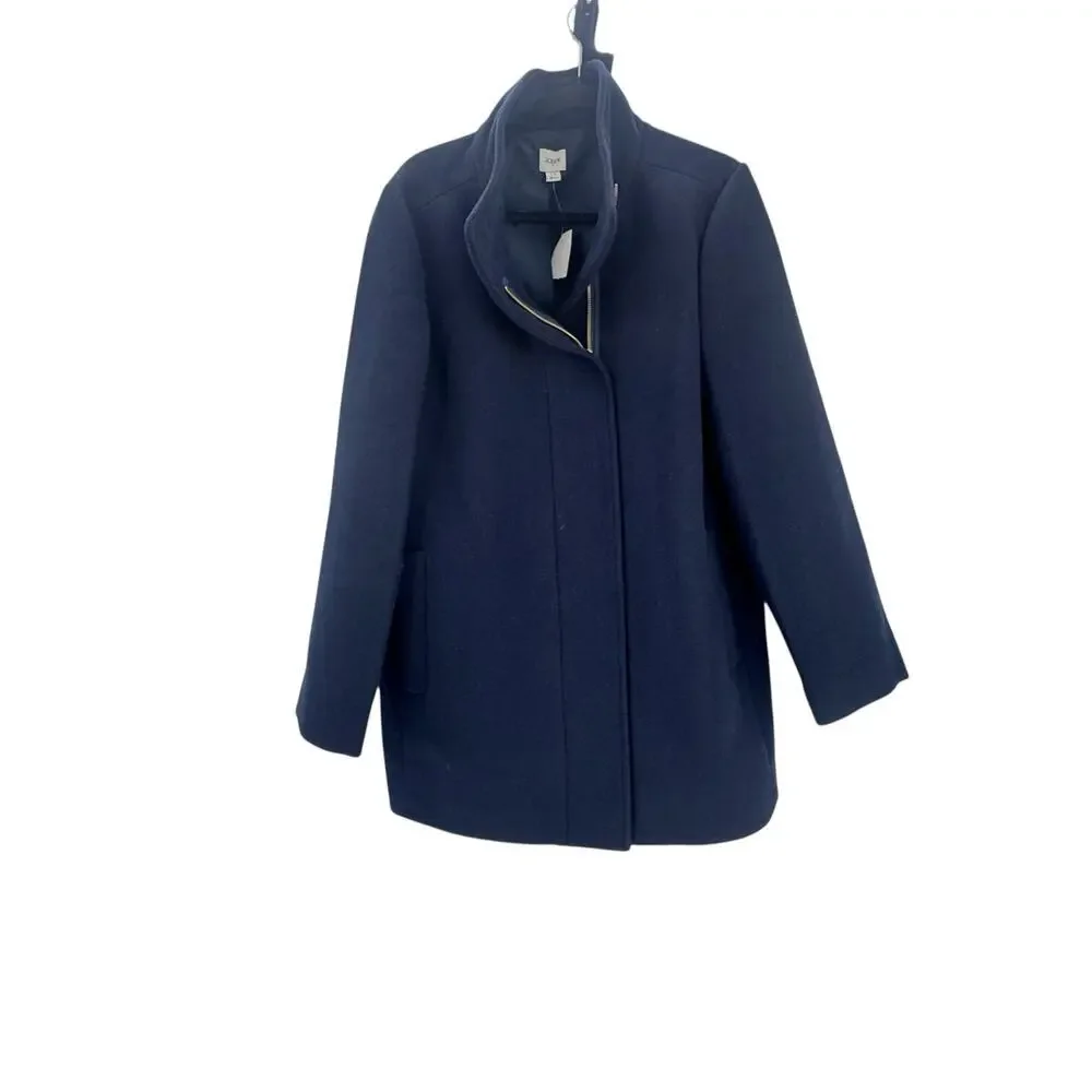 J. Crew Women's Long Sleeve City Coat With Button Neck Navy Blue Size 8P NWT